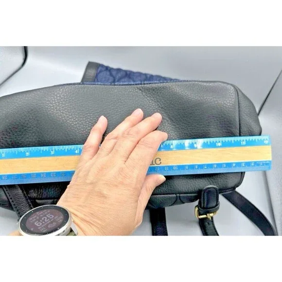 VERA BRADLEY Genuine Black Leather & Navy Denim Backpack - Perfect Condition - Picture 12 of 14